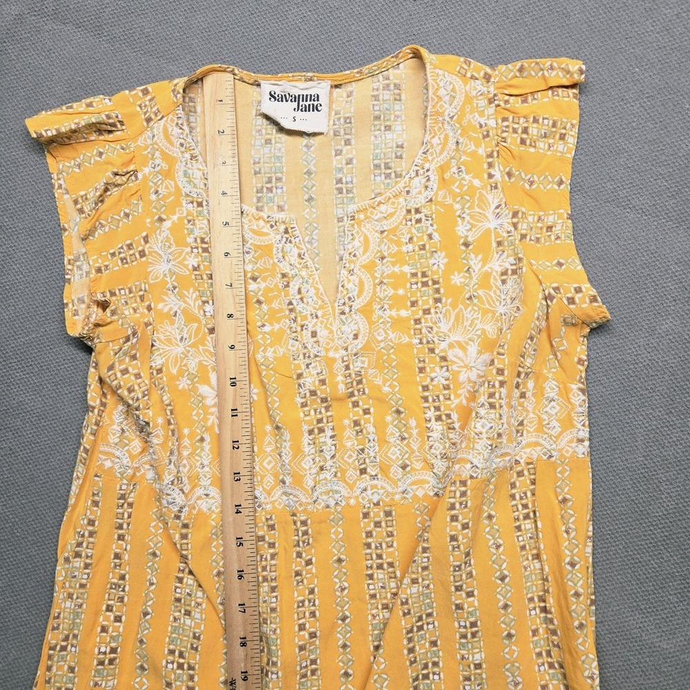Savanna Jane Blouse Womens Small Yellow Embroidered Boho Tunic Flutter Sleeve - Picture 7 of 11